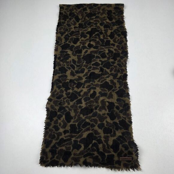 Polo Ralph Lauren Wool Scarf Mens Leopard Print Brown Black Fringe Warm Soft - Picture 4 of 9